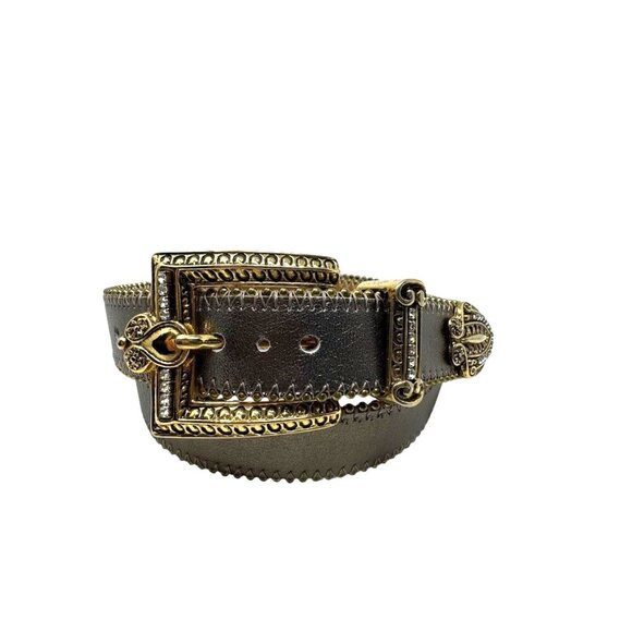 Streets Ahead Pewter metallic Leather womens statement belt size large vintage - Picture 11 of 11